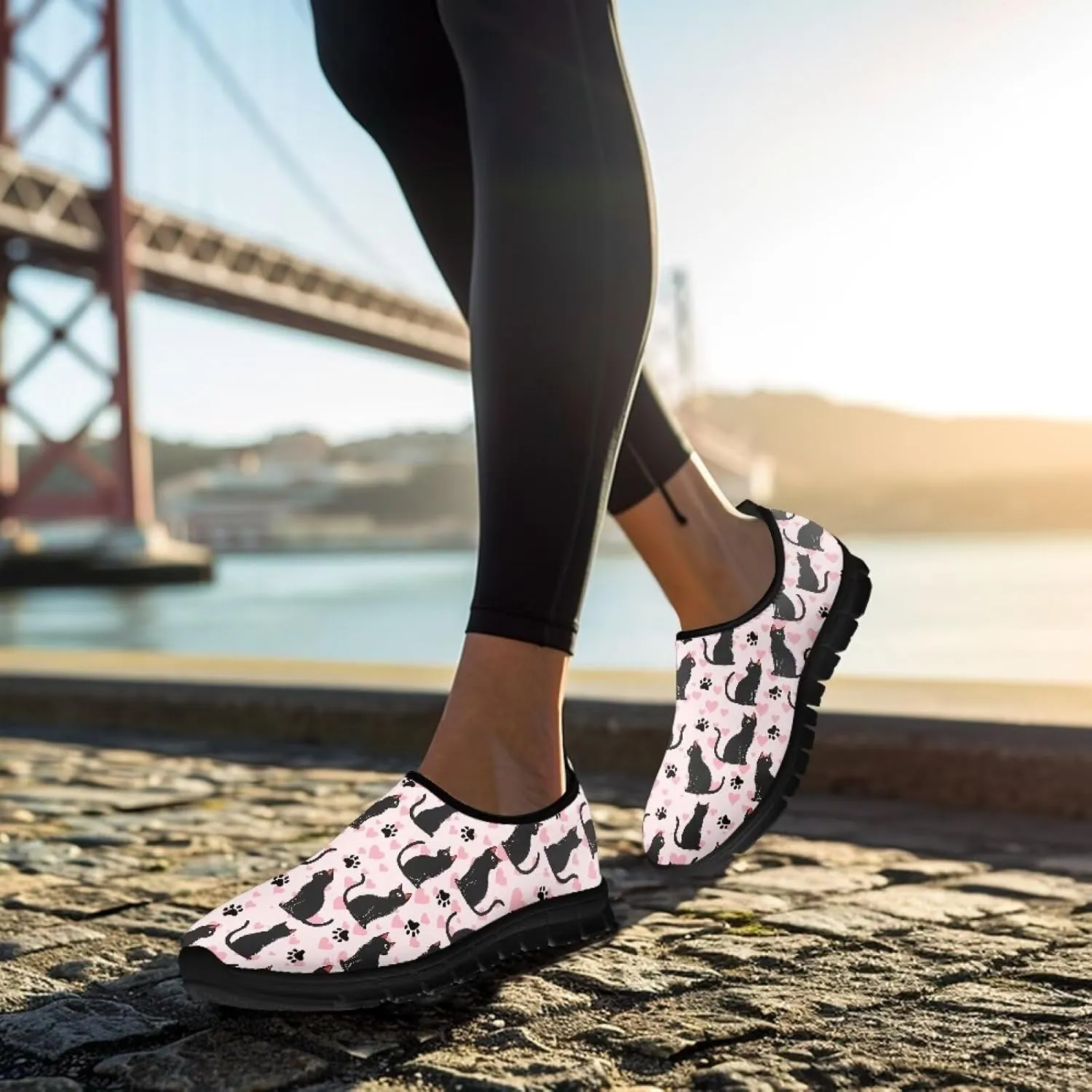 Flowers Casual House Shoes Breathable Mesh Sneakers for Women Comfort Soft Anti-Slip Shock Absorption EVA Sole Hiking Shoes for Outdoor Size 5.5-11.5 Black Sole