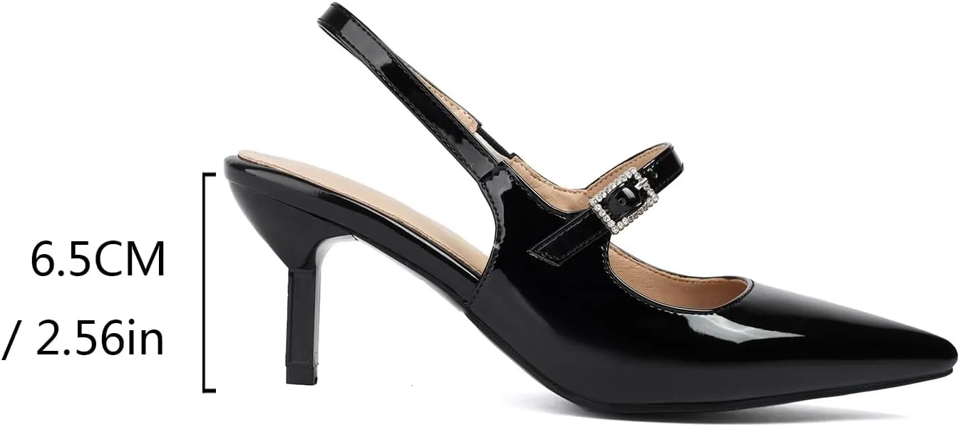 ForeMode Bow Mary Jane Shoes High Heels Closed Round Toe Pumps Leather Summer Sweet Shoe