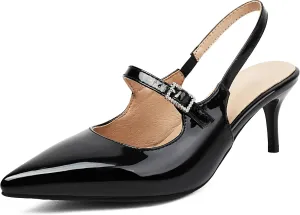 ForeMode Bow Mary Jane Shoes High Heels Closed Round Toe Pumps Leather Summer Sweet Shoe