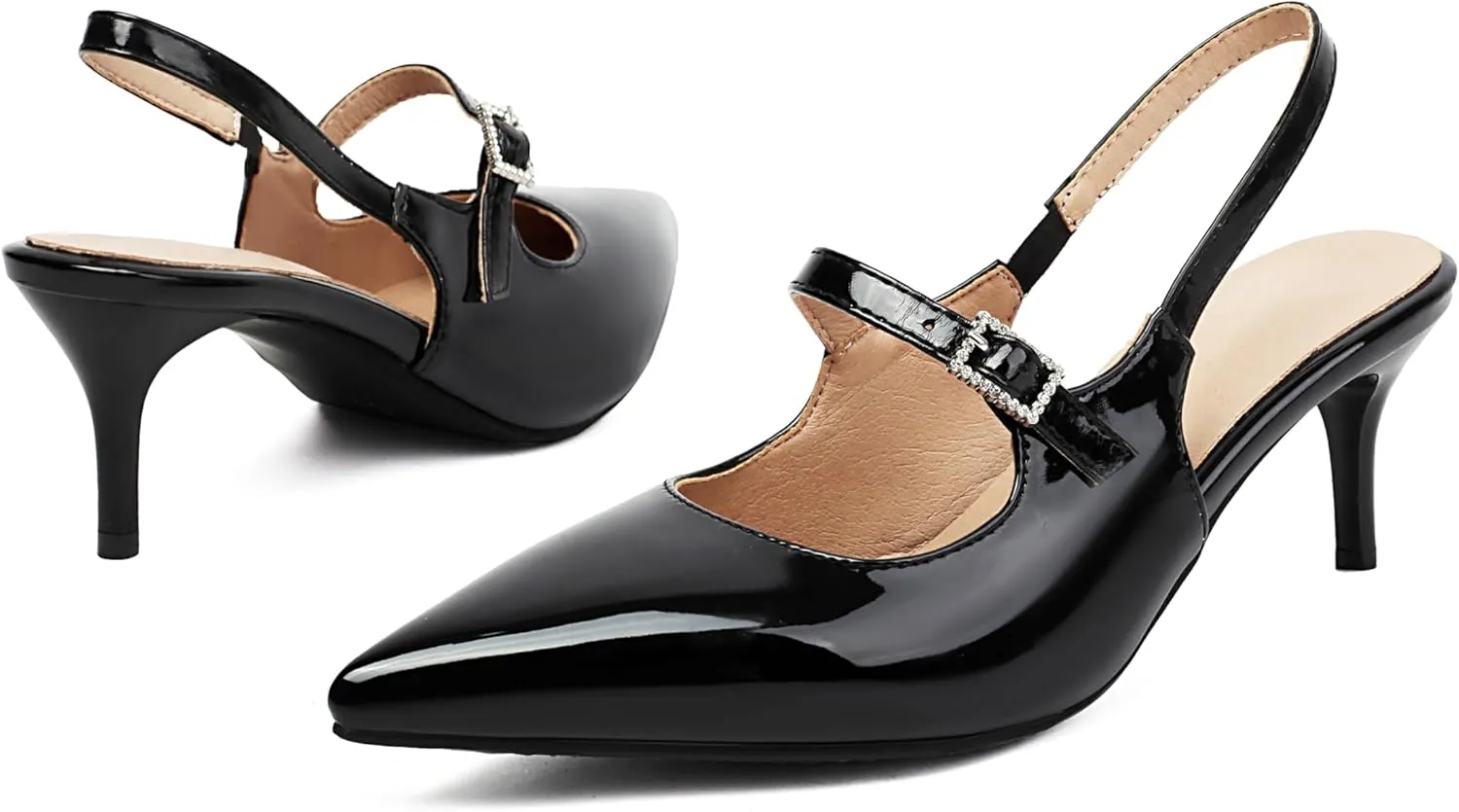 ForeMode Bow Mary Jane Shoes High Heels Closed Round Toe Pumps Leather Summer Sweet Shoe