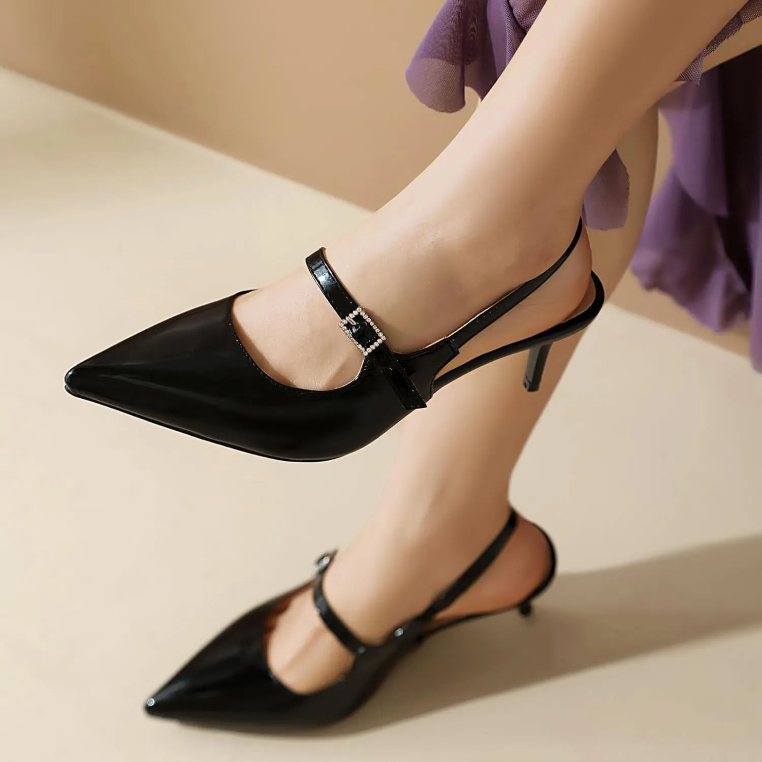 ForeMode Bow Mary Jane Shoes High Heels Closed Round Toe Pumps Leather Summer Sweet Shoe