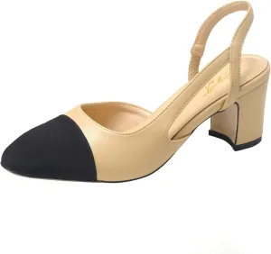 FOWT Women Pointed Toe Pumps Chunky Mid Heel Slingback Sandals Fashion Party Office Shoes Size 4-16
