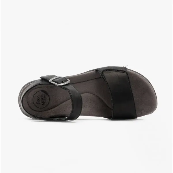 Free Spirit MAINE Womens Leather Touch Fasten Sandals Black