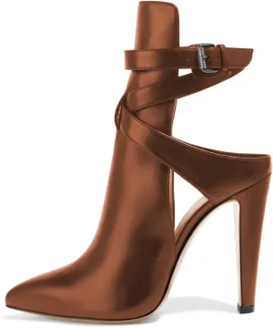FSJ Women Pointed Toe Chunky High Heel Strappy Dress Bootie Pump Ankle Wrap Slingback Sandal Shoes Size 4-15 M US
