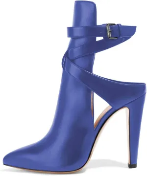 FSJ Women Pointed Toe Chunky High Heel Strappy Dress Bootie Pump Ankle Wrap Slingback Sandal Shoes Size 4-15 M US