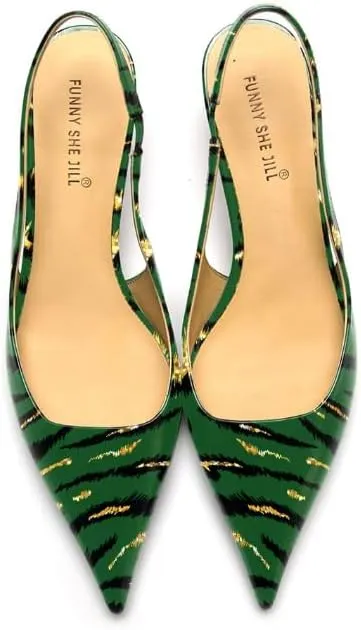 FSJ Women's Mid Kitten Heel Slingback Sandal Pointy Toe Sexy Pumps Comfortable Dress Party Walking Shoes Size 4-15 US