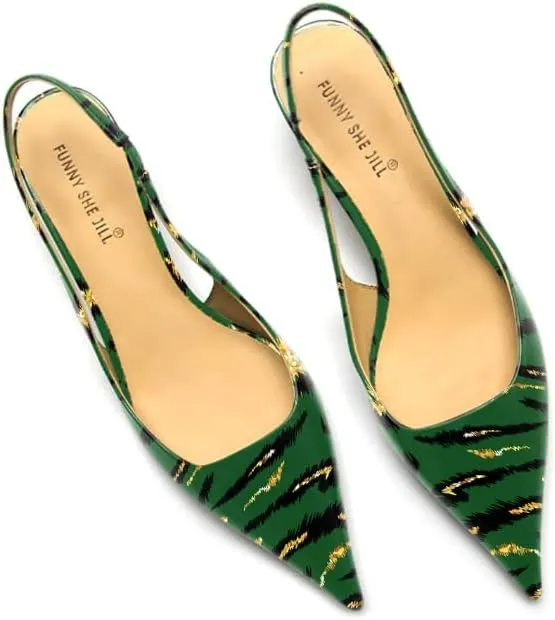 FSJ Women's Mid Kitten Heel Slingback Sandal Pointy Toe Sexy Pumps Comfortable Dress Party Walking Shoes Size 4-15 US
