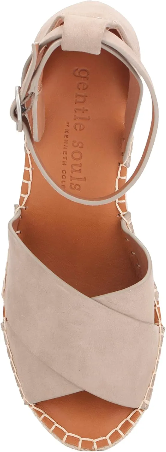 Gentle Souls by Kenneth Cole Women's Charli X Band Buckle Heeled Sandal Espadrille Wedge