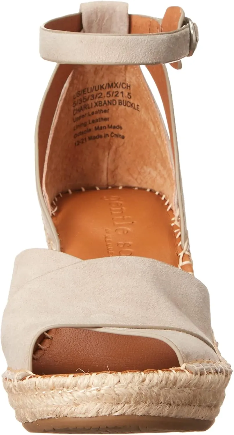 Gentle Souls by Kenneth Cole Women's Charli X Band Buckle Heeled Sandal Espadrille Wedge