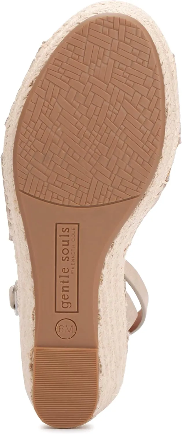 Gentle Souls by Kenneth Cole Women's Charli X Band Buckle Heeled Sandal Espadrille Wedge