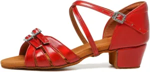 Girls Latin Dance Shoe Satin Salsa Ballroom Low Heel Practice Dance Shoes,Model WLLD28