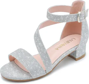 Girls Sandals Kids Heels Open Toe Ankle Strap Dress Shoes Flower Wedding Party for Toddler Little Big Kid