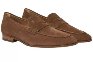 Handmade Dark Brown Suede Slip Ons, Men Office Loafers Shoes, Dress Moccasins