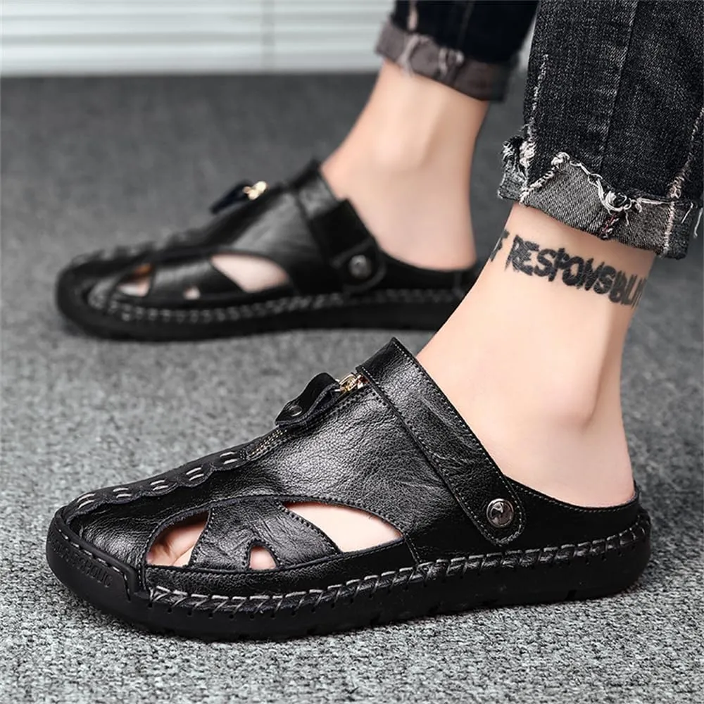 Handmade Men's Sport Sandals Outdoor Hiking Sandals Closed Toe Leather Athletic Lightweight Trail Casual Sandals