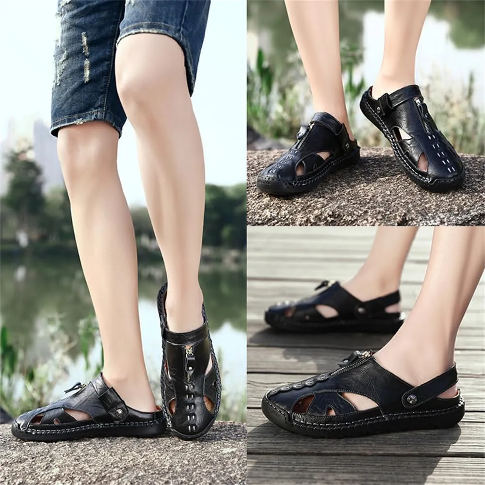 Handmade Men's Sport Sandals Outdoor Hiking Sandals Closed Toe Leather Athletic Lightweight Trail Casual Sandals