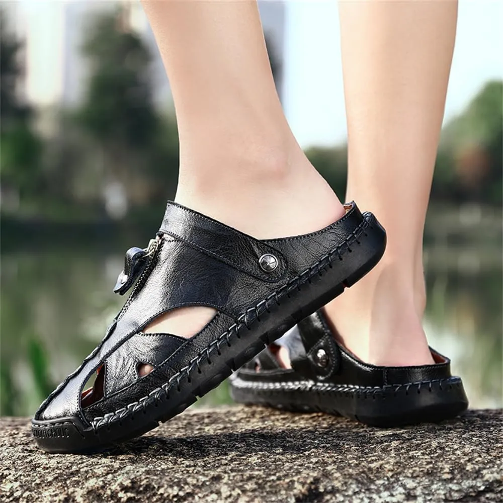 Handmade Men's Sport Sandals Outdoor Hiking Sandals Closed Toe Leather Athletic Lightweight Trail Casual Sandals