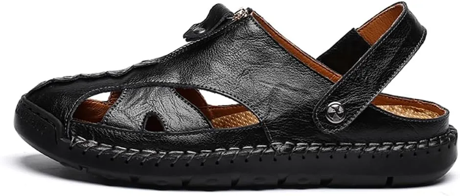 Handmade Men's Sport Sandals Outdoor Hiking Sandals Closed Toe Leather Athletic Lightweight Trail Casual Sandals