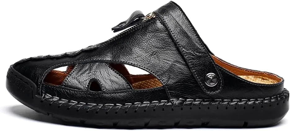 Handmade Men's Sport Sandals Outdoor Hiking Sandals Closed Toe Leather Athletic Lightweight Trail Casual Sandals