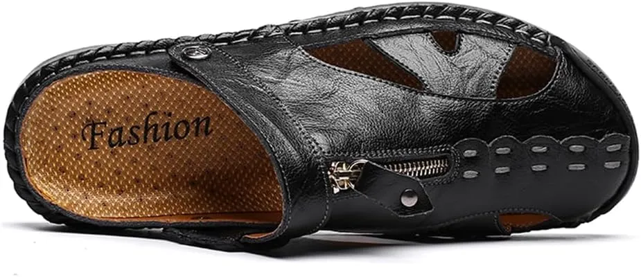 Handmade Men's Sport Sandals Outdoor Hiking Sandals Closed Toe Leather Athletic Lightweight Trail Casual Sandals
