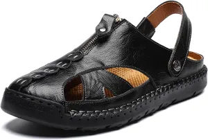 Handmade Men's Sport Sandals Outdoor Hiking Sandals Closed Toe Leather Athletic Lightweight Trail Casual Sandals