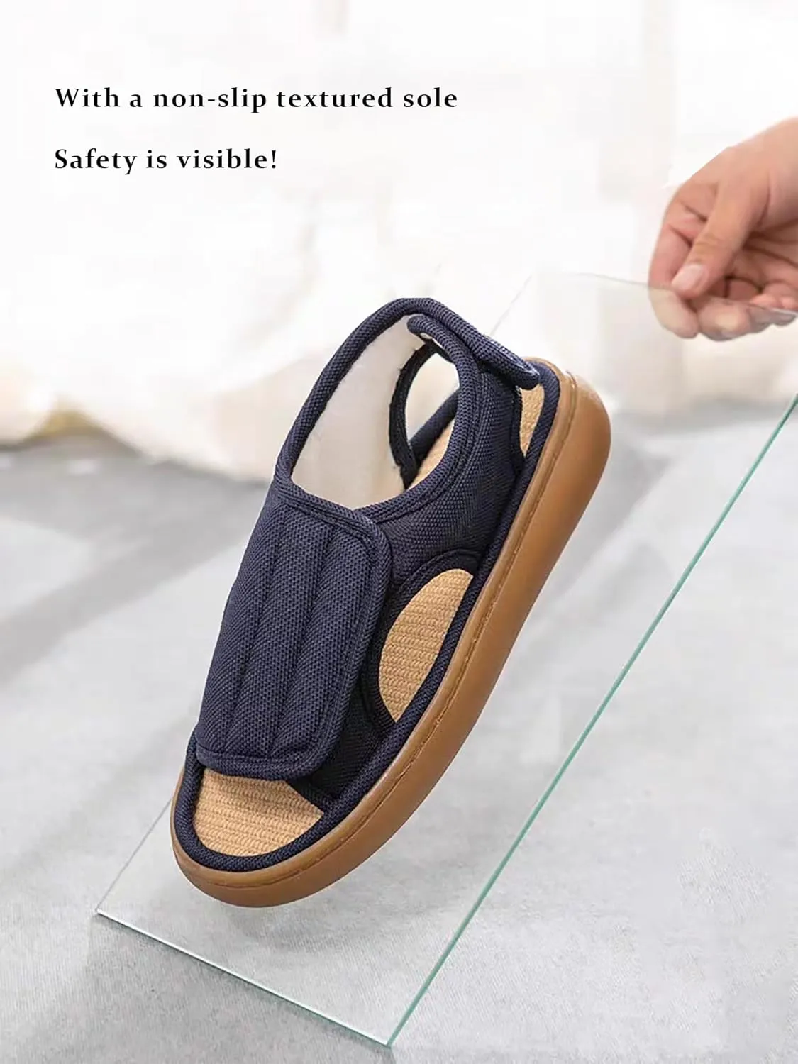haozaikeji Men Diabetic Slippers Extra Wide Width Diabetic Sandals Open Toe Swollen Slippers Adjustable Edema Slippers for Swollen Feet Edema Arthritis Elderly