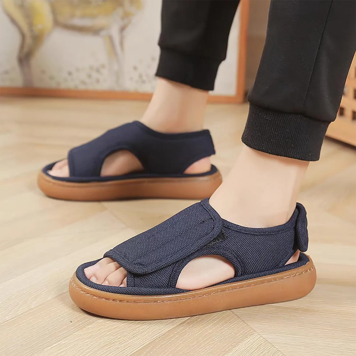 haozaikeji Men Diabetic Slippers Extra Wide Width Diabetic Sandals Open Toe Swollen Slippers Adjustable Edema Slippers for Swollen Feet Edema Arthritis Elderly
