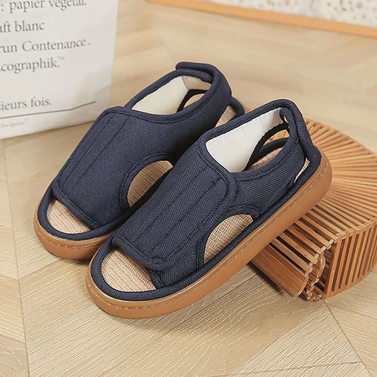 haozaikeji Men Diabetic Slippers Extra Wide Width Diabetic Sandals Open Toe Swollen Slippers Adjustable Edema Slippers for Swollen Feet Edema Arthritis Elderly