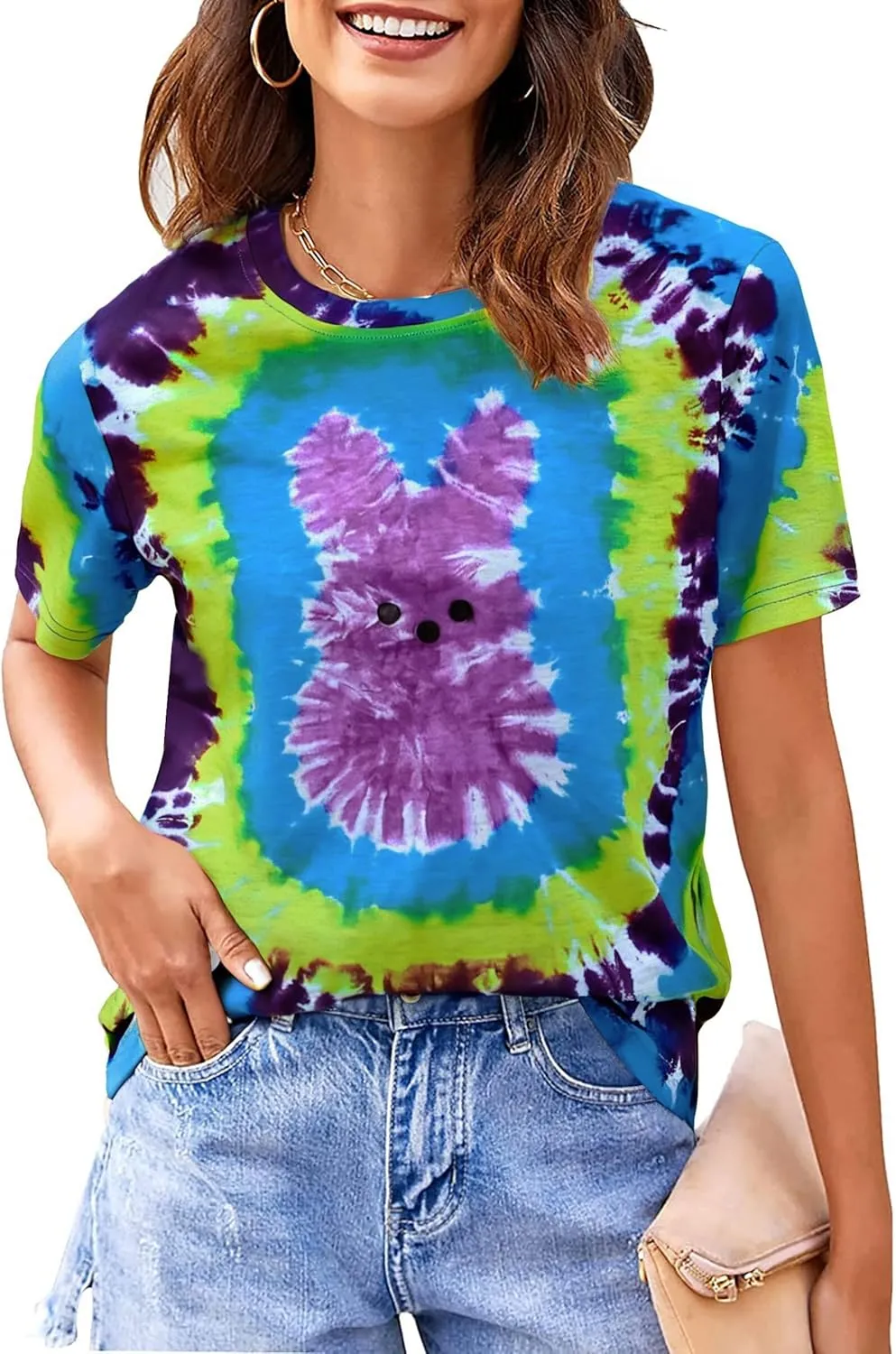 Happy Easter Family Matching Shirt Women Easter Sunday T-Shirt Cute Tie Dye Bunny Graphic Tee Holiday Short Sleeve Tops