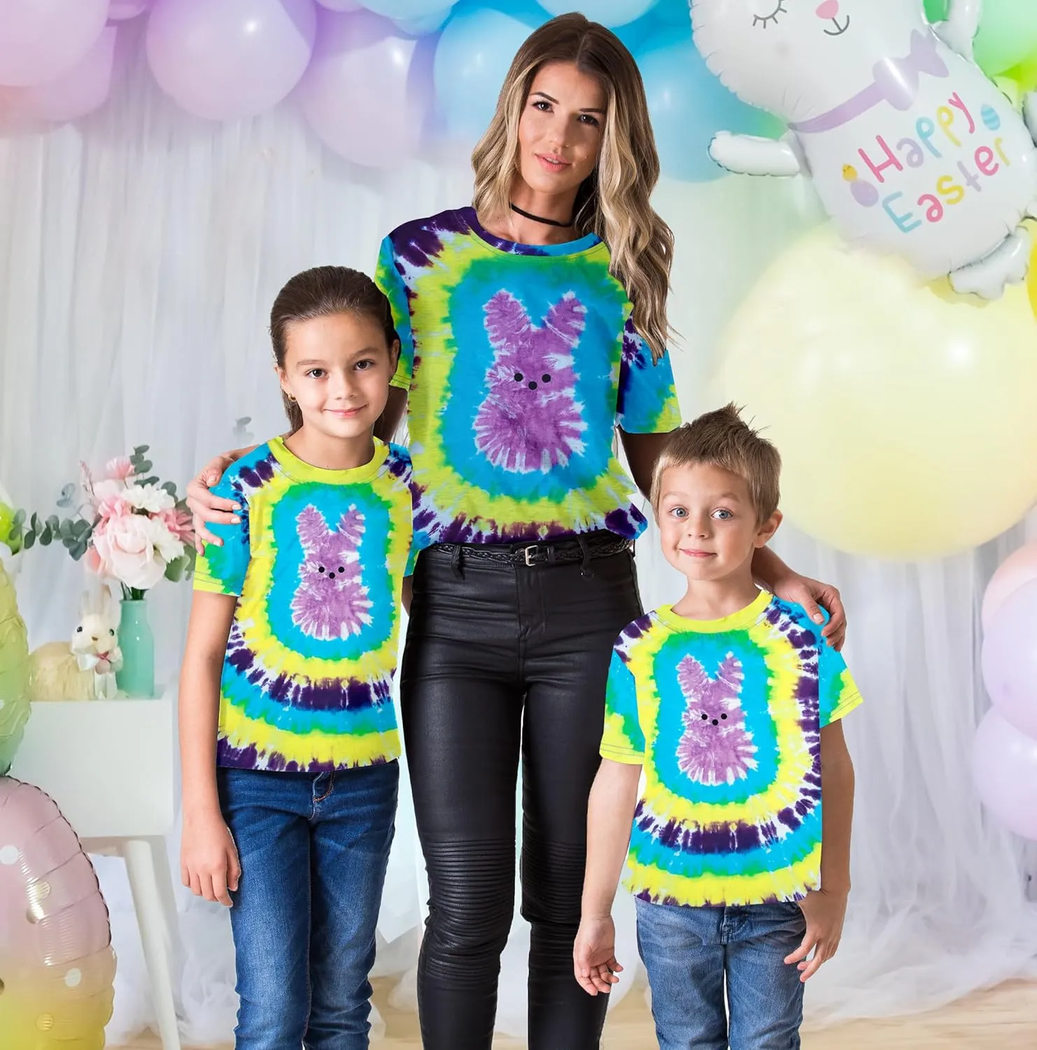 Happy Easter Family Matching Shirt Women Easter Sunday T-Shirt Cute Tie Dye Bunny Graphic Tee Holiday Short Sleeve Tops