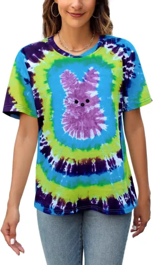 Happy Easter Family Matching Shirt Women Easter Sunday T-Shirt Cute Tie Dye Bunny Graphic Tee Holiday Short Sleeve Tops