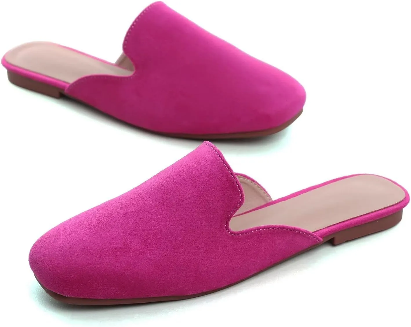 Hee grand Mules for Women Flats Square Toe Slip on Flat Slides Comfortable Suede Women Slippers Backless Loafer Shoes