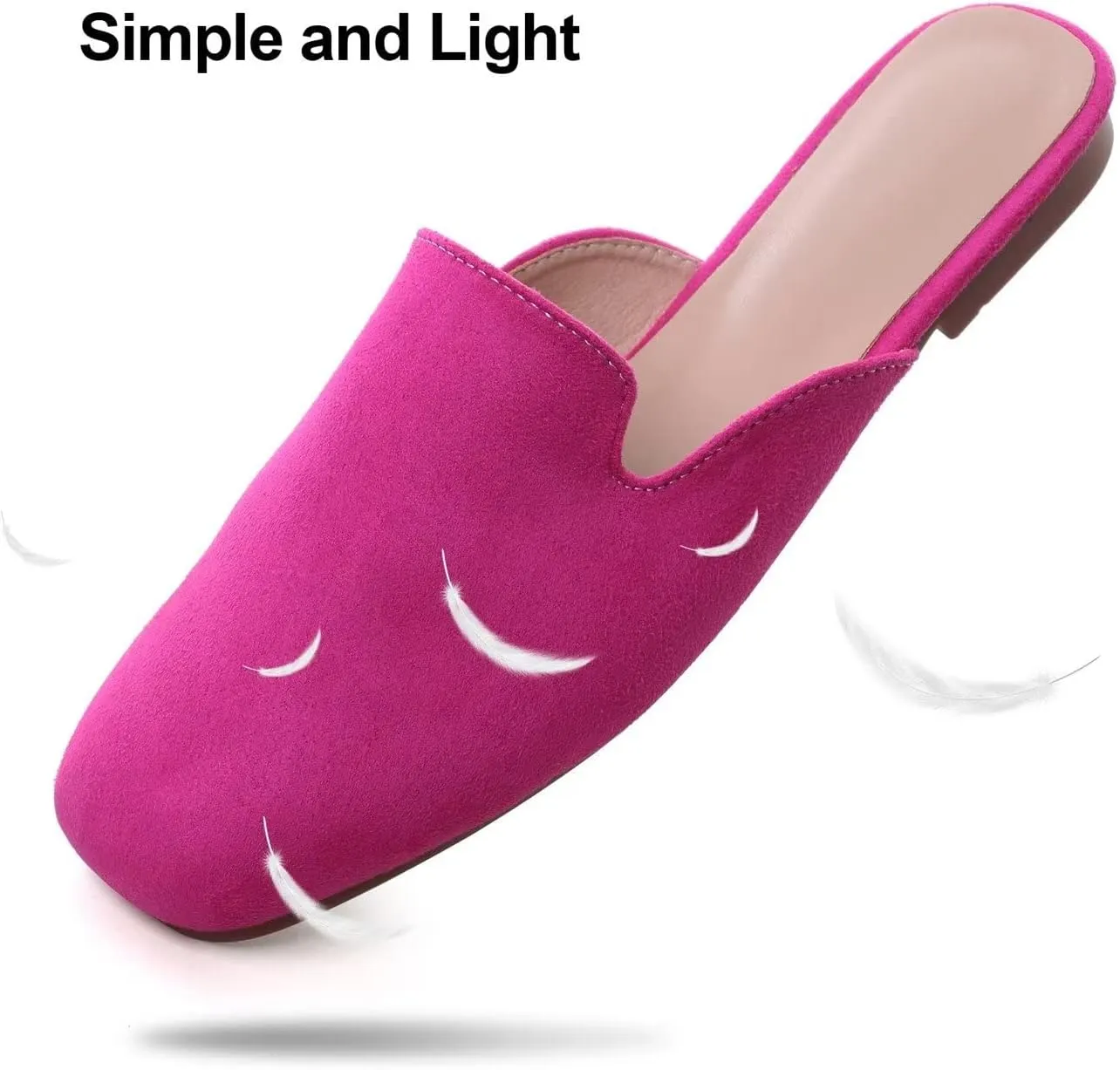 Hee grand Mules for Women Flats Square Toe Slip on Flat Slides Comfortable Suede Women Slippers Backless Loafer Shoes