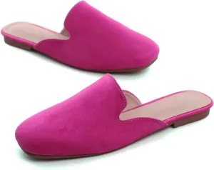 Hee grand Mules for Women Flats Square Toe Slip on Flat Slides Comfortable Suede Women Slippers Backless Loafer Shoes