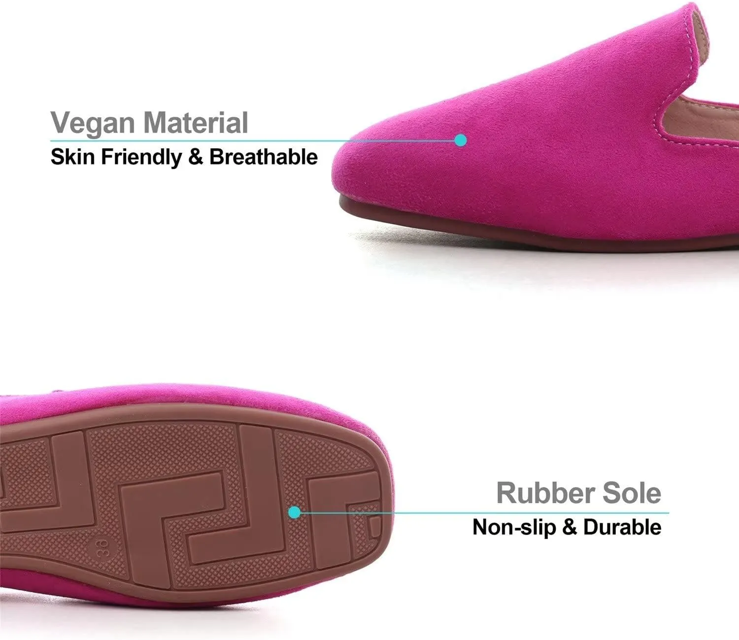 Hee grand Mules for Women Flats Square Toe Slip on Flat Slides Comfortable Suede Women Slippers Backless Loafer Shoes
