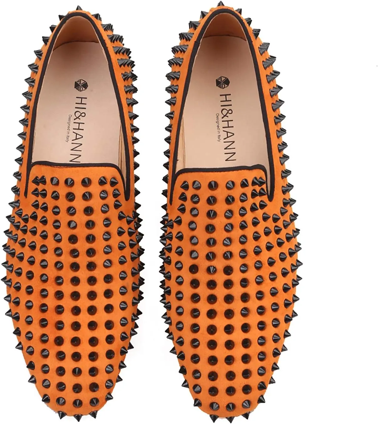 HI&HANN Men Velvet Shoes with Royal Blue Spike Slip-on Dress Loafer Smoking Slipper Male's Flats