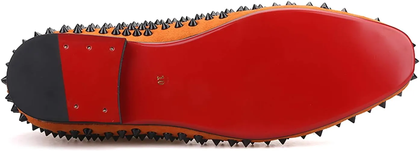 HI&HANN Men Velvet Shoes with Royal Blue Spike Slip-on Dress Loafer Smoking Slipper Male's Flats