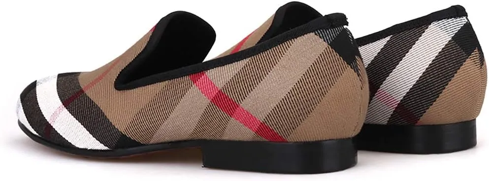 HI&HANN Plaid Canvas Loafers Men 's Casual Shoes Smoking Slipper