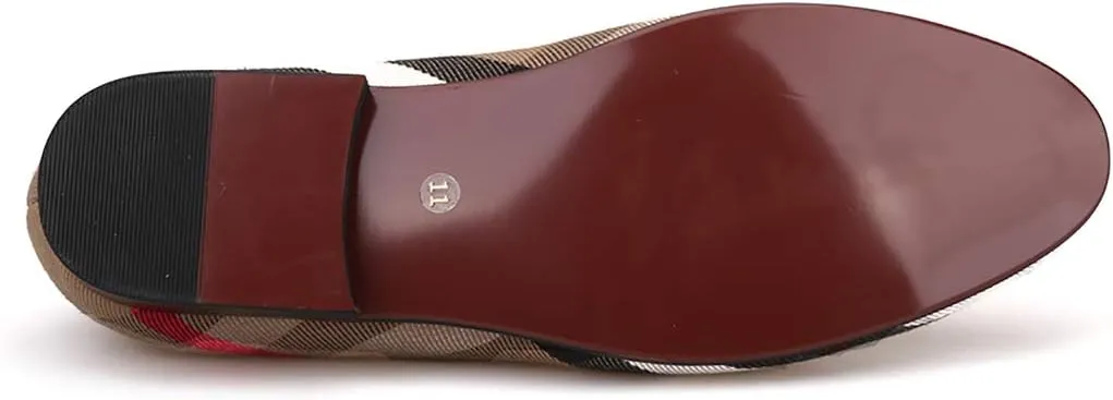 HI&HANN Plaid Canvas Loafers Men 's Casual Shoes Smoking Slipper