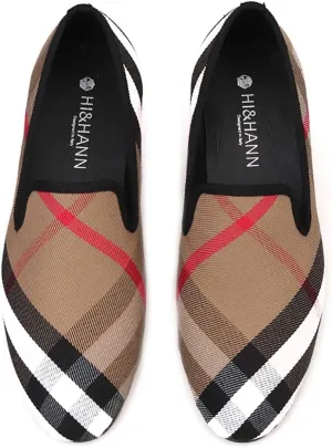 HI&HANN Plaid Canvas Loafers Men 's Casual Shoes Smoking Slipper