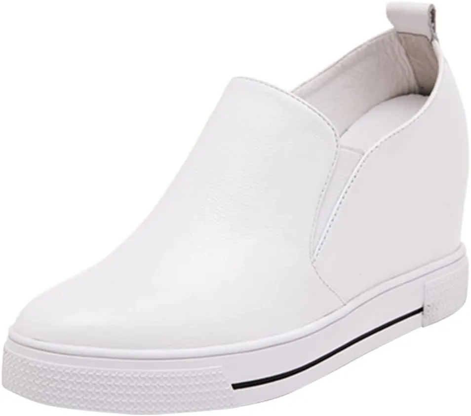 Hidden Wedge Sneakers for Women Slip on, Fashion High Heel Low Top Canvas Shoes Casual Platform Loafers