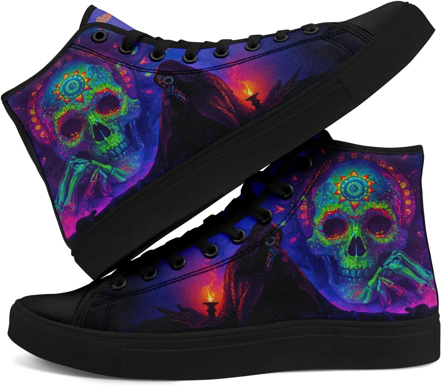 High-top Skull Canvas Sneaker for Men Women Punk Gothic Fashion Unisex Trendy Flame Walking Casual Flat Walking Shoes