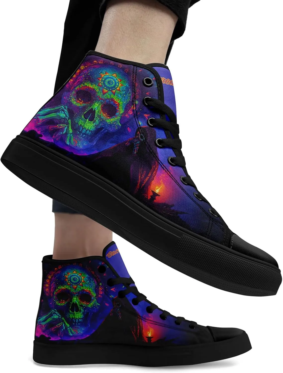High-top Skull Canvas Sneaker for Men Women Punk Gothic Fashion Unisex Trendy Flame Walking Casual Flat Walking Shoes