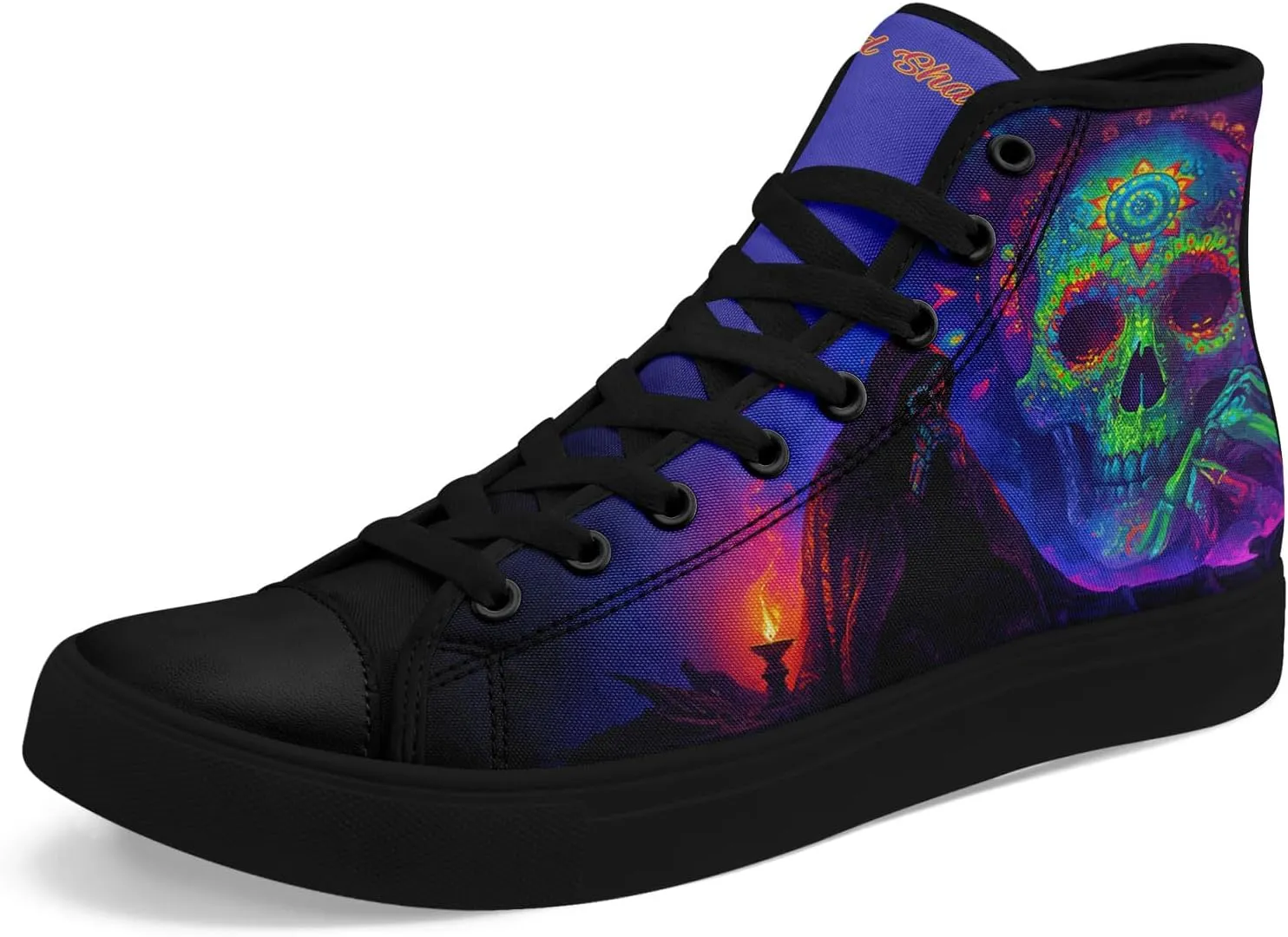 High-top Skull Canvas Sneaker for Men Women Punk Gothic Fashion Unisex Trendy Flame Walking Casual Flat Walking Shoes