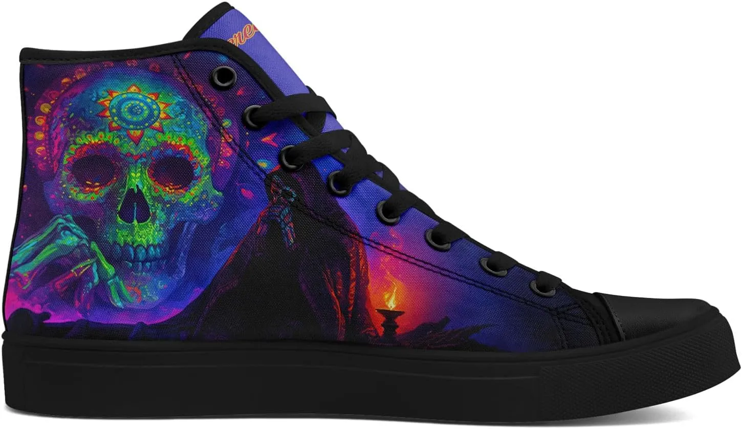 High-top Skull Canvas Sneaker for Men Women Punk Gothic Fashion Unisex Trendy Flame Walking Casual Flat Walking Shoes