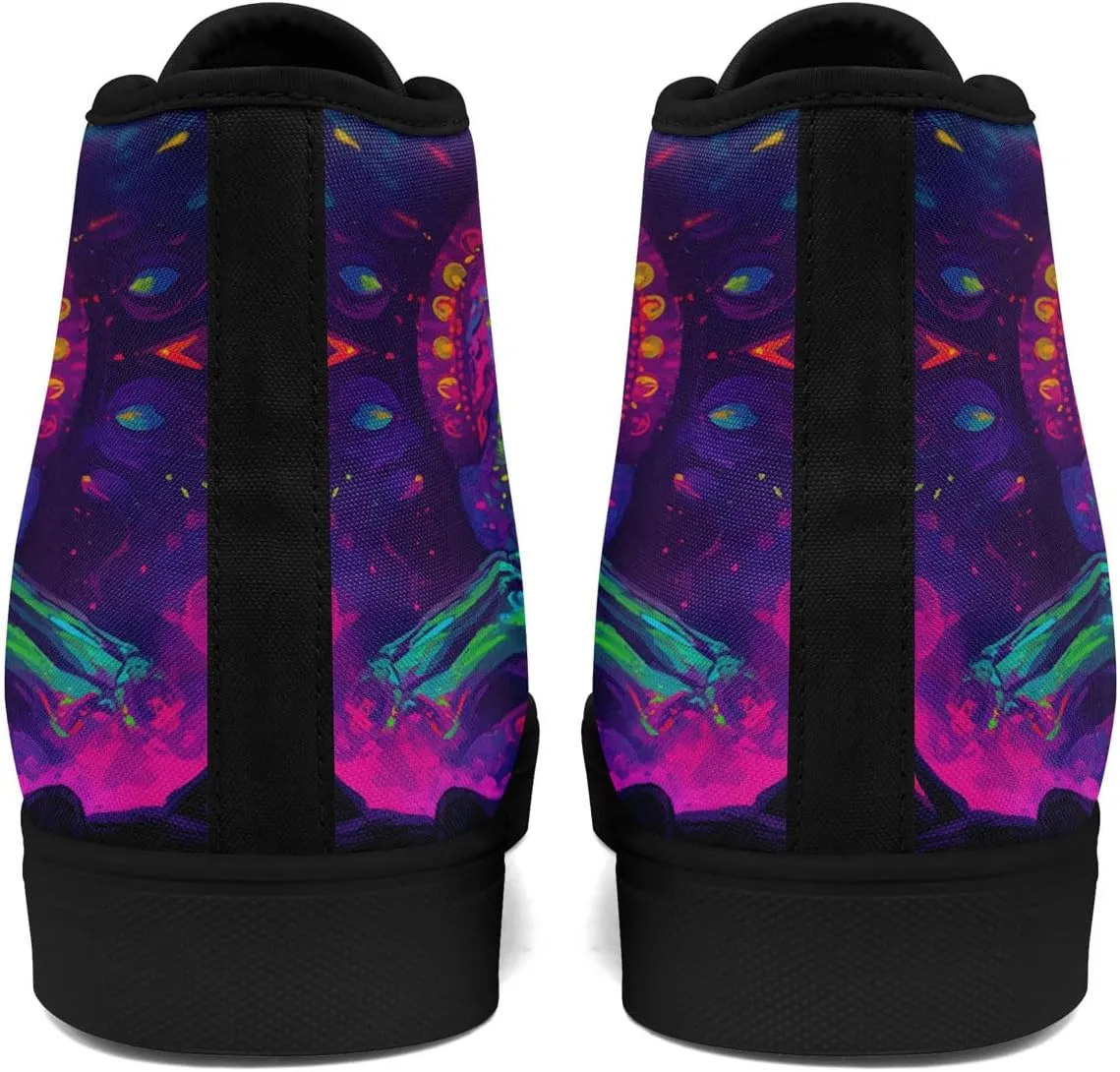 High-top Skull Canvas Sneaker for Men Women Punk Gothic Fashion Unisex Trendy Flame Walking Casual Flat Walking Shoes