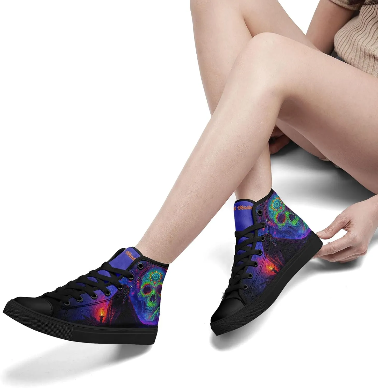 High-top Skull Canvas Sneaker for Men Women Punk Gothic Fashion Unisex Trendy Flame Walking Casual Flat Walking Shoes