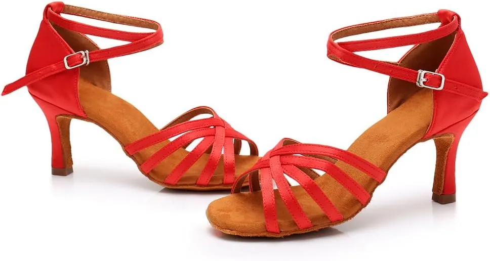 HIPPOSEUS Women's Open Toe Latin Dance Shoes Ankle Strap Ballroom Salsa Bachata Dancing Shoes Suede Outsole