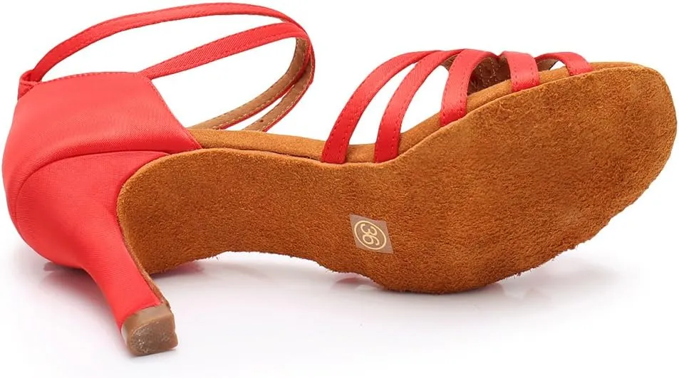 HIPPOSEUS Women's Open Toe Latin Dance Shoes Ankle Strap Ballroom Salsa Bachata Dancing Shoes Suede Outsole