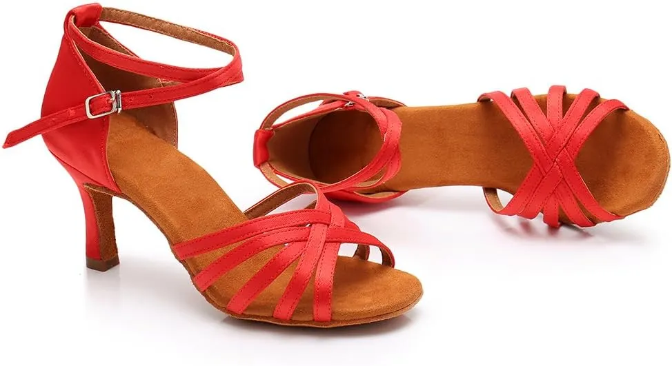 HIPPOSEUS Women's Open Toe Latin Dance Shoes Ankle Strap Ballroom Salsa Bachata Dancing Shoes Suede Outsole