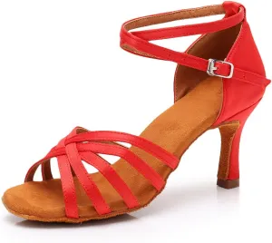 HIPPOSEUS Women's Open Toe Latin Dance Shoes Ankle Strap Ballroom Salsa Bachata Dancing Shoes Suede Outsole